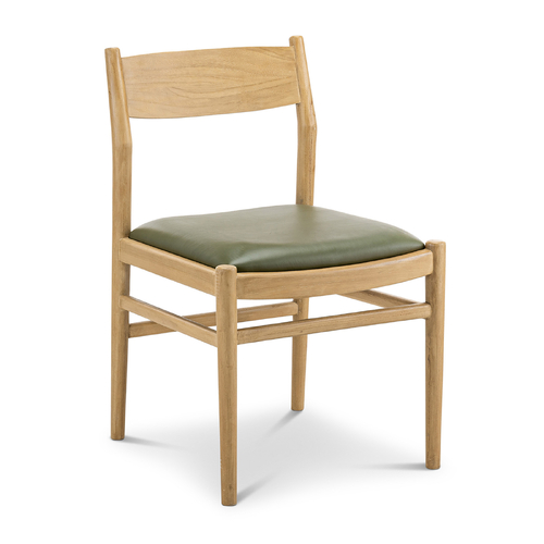Calum Set of 2 Leather Dining Chairs, Teak & Olive Green