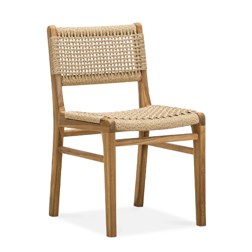 Elias Set of 2 Woven Cord Dining Chair, Natural Teak