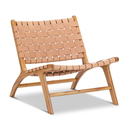 Casey Woven Leather Lounge Chair, Nude Tan