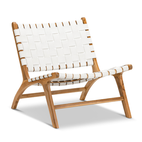 Casey Woven Leather Lounge Chair, White