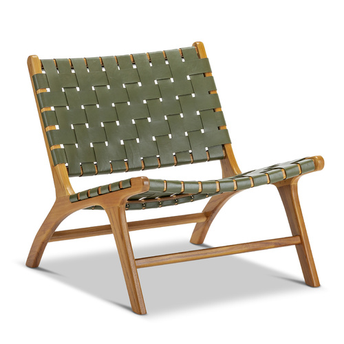 Casey Woven Leather Lounge Chair, Olive Green