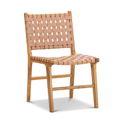 Casey Set of 2 Woven Leather Dining Chairs, Nude Tan