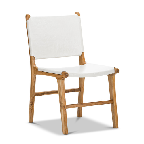 Casey Set of 2 Flat Leather Dining Chairs, White