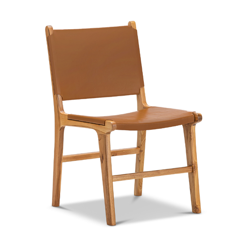 Casey Set of 2 Flat Leather Dining Chairs, Coco Tan