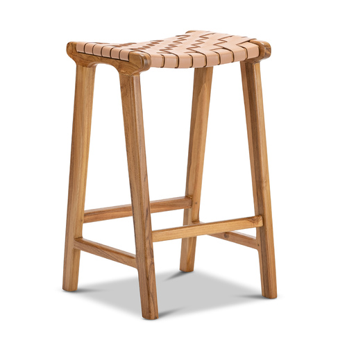Casey 66cm Woven Leather Barstool, Nude Tan
