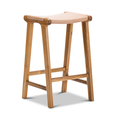 Casey 66cm Flat Leather Barstool, Nude Tan