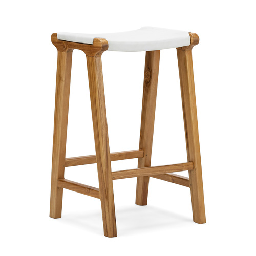 Casey 66cm Flat Leather Barstool, White