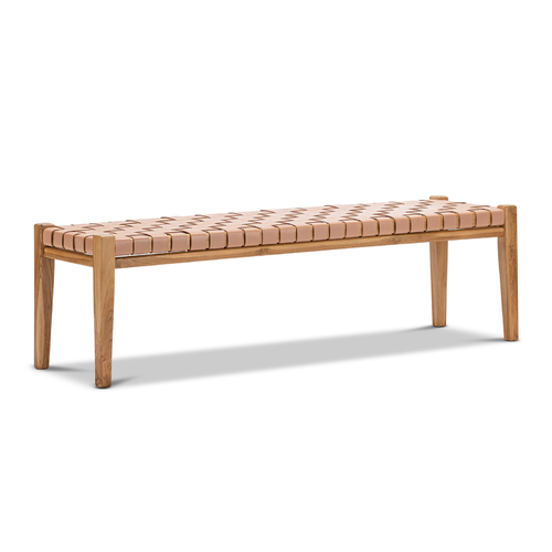 Casey Woven Leather 150cm Bench, Nude Tan