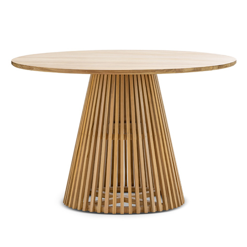 Pedie Round Slat Dining Table, Natural Teak