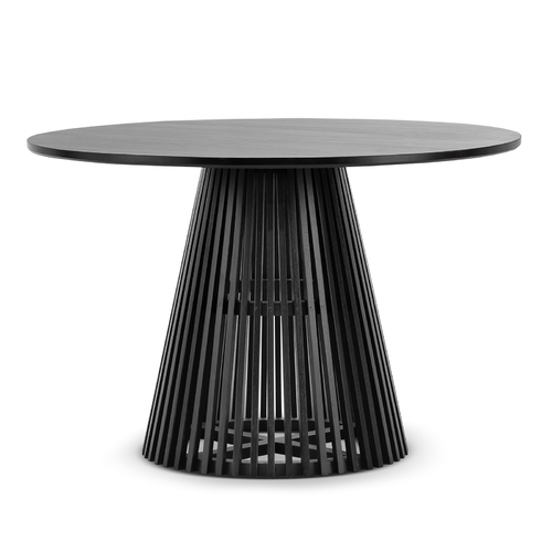 Pedie Round Slat Dining Table, Black Teak