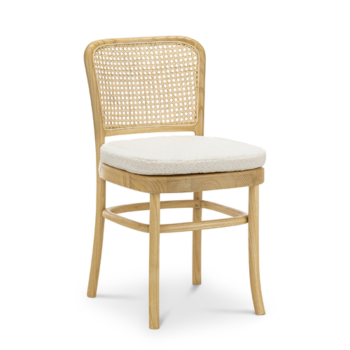 Prague Set of 2 Rattan Dining Chair, Cream Boucle & Natural