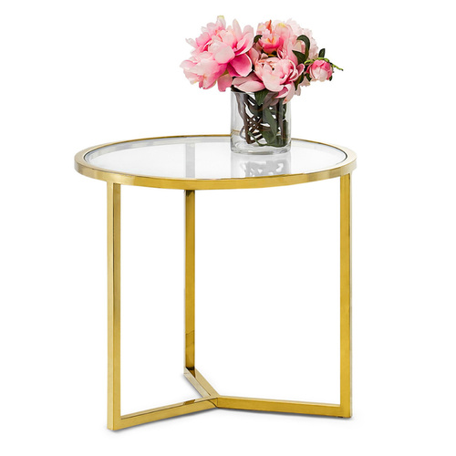 Bianka Round Glass Side Table, Polished Gold