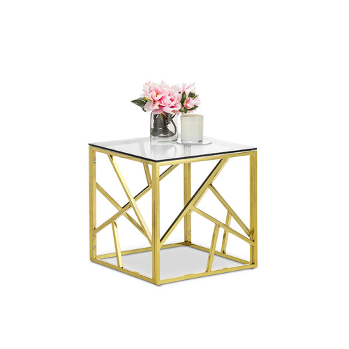Elena Geo Cube Side Table, Polished Gold