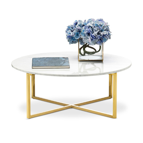 Ellie Marble Round Coffee Table, White & Polished Gold
