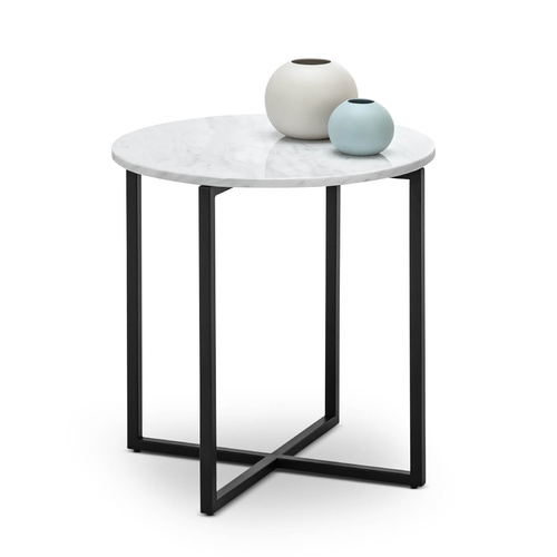 Ellie Marble Round Side Table, White & Black