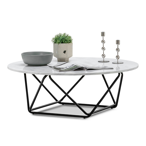 Aria Marble Round Coffee Table, White & Black
