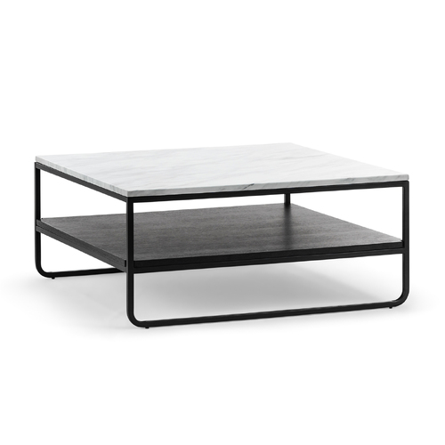 Estoria White Marble Square Coffee Table, Black