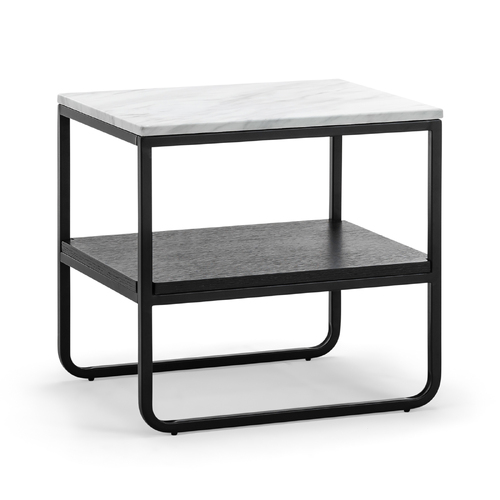 Estoria White Marble Square Side Table, Black