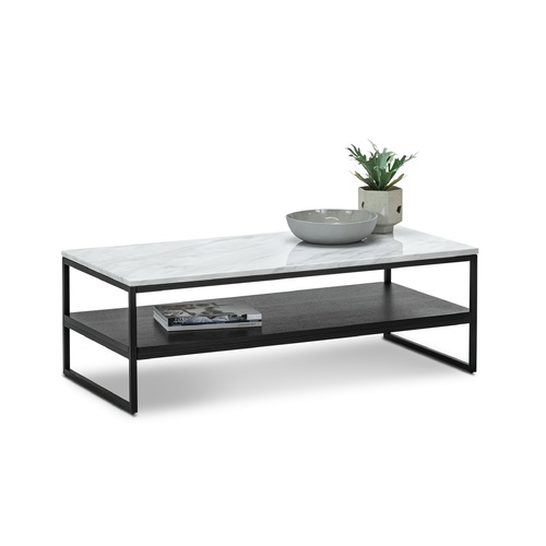 Ebonie White Marble Rectangular Coffee Table, Black