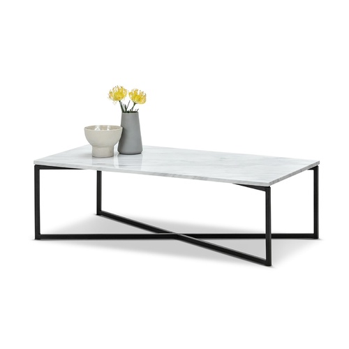 Ellie White Marble Rectangular Coffee Table, Black