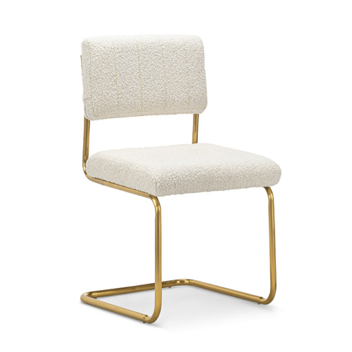 Myah Set of 2 Cantilever Dining Chair, Cream Boucle & Brushed Gold