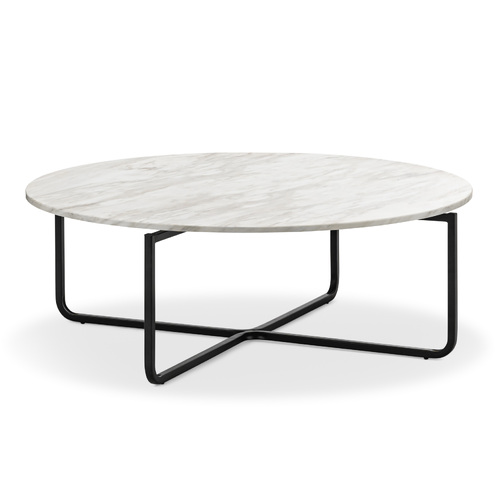 Clarina Ivory Marble Round Coffee Table, Black