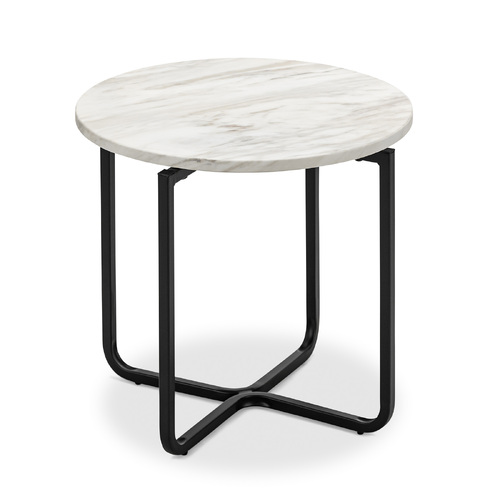 Clarina Ivory Marble Round Side Table, Black