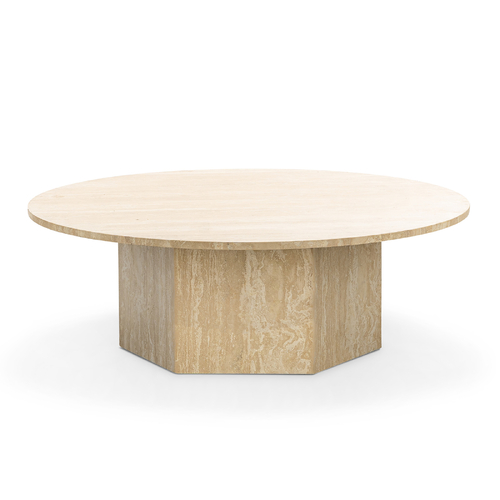 Hexica 100cm Round Coffee Table, Cream Travertine