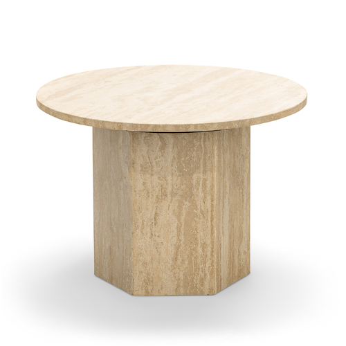 Hexica 60cm Round Coffee Table, Cream Travertine