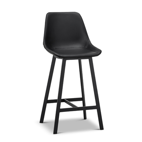 Hanns 67cm Premium Vegan Leather High Back Barstool, Black (Set of 2)