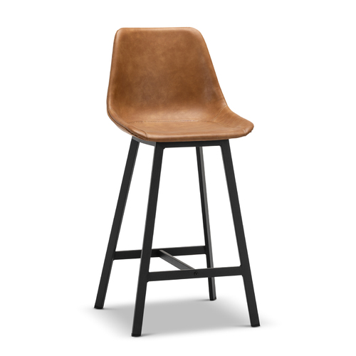 Hanns 67cm Premium Vegan Leather High Back Barstool, Whiskey Tan (Set of 2)