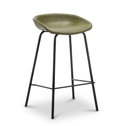 Brandon Set of 2 Vegan Leather Barstool, Vintage Green