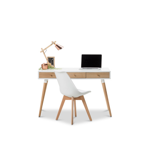 Einar 3 Drawer Office Writing Desk, White & Oak