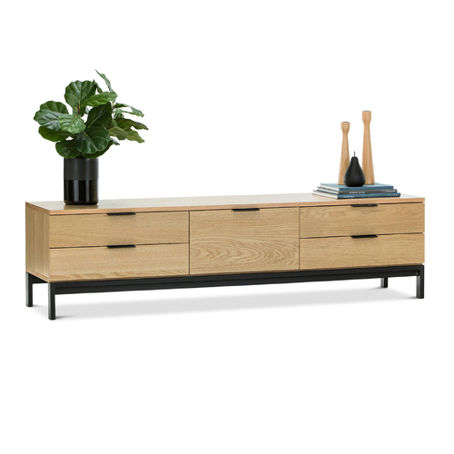Macy Oak Entertainment Unit, Natural & Black