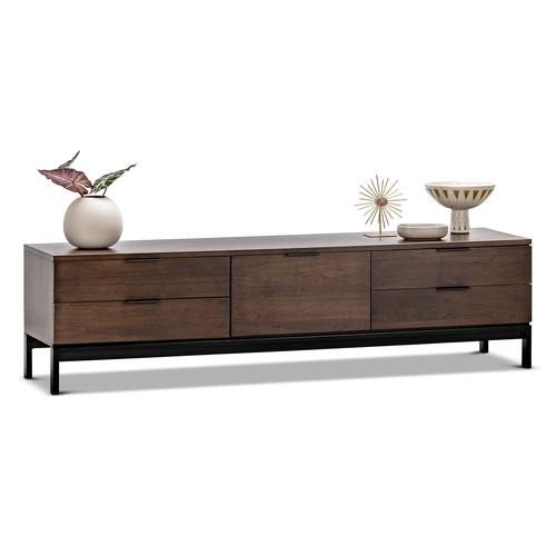 Macy Oak Entertainment Unit, Walnut & Black