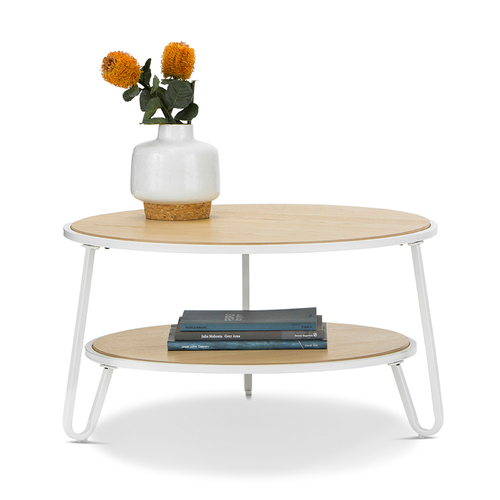 Macy Round 2 Tier Oak Coffee Table, White