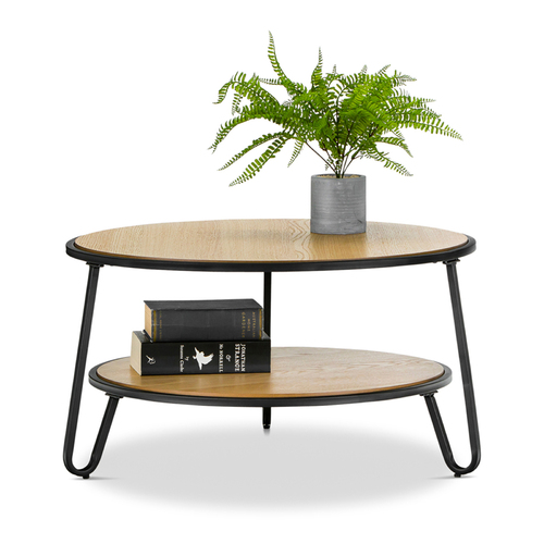 Macy Round 2 Tier Oak Coffee Table, Black
