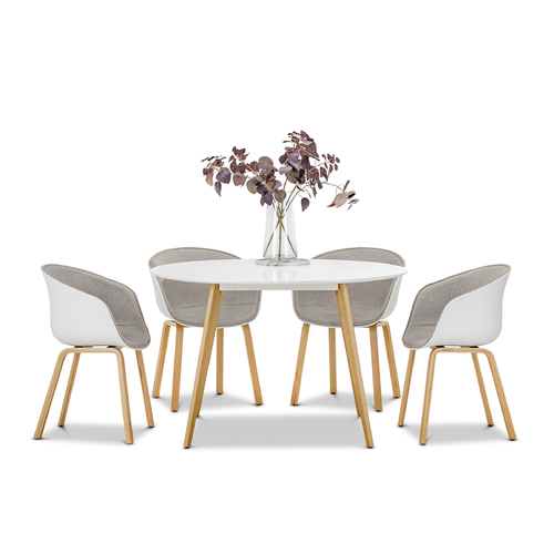 Line 5 Piece Round White Dining Set with 4 Replica Greige Hay Scoop Chairs