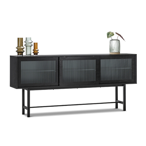 Arae Fluted Glass Sideboard, Black Oak