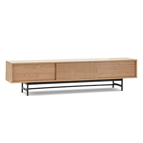 Arae 210cm Oak TV Entertainment Unit, Natural & Black