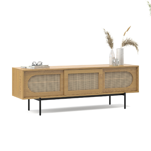 Fenton Woven Rattan TV Entertainment Unit, Natural Oak