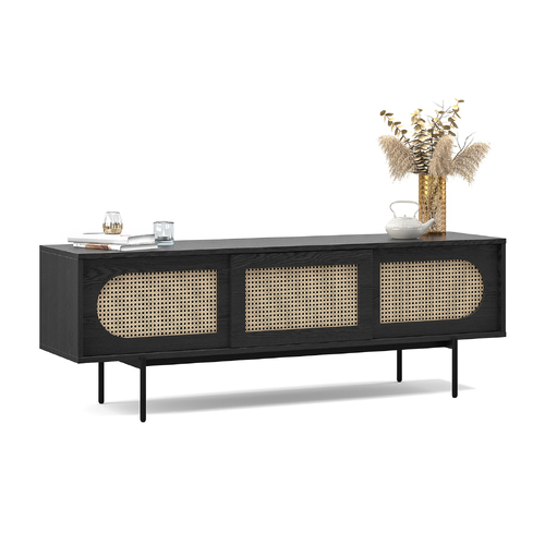 Fenton Woven Rattan TV Entertainment Unit, Black Oak