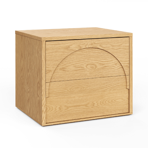 Aurora 2 Drawer Arch Bedside Table, Natural Oak
