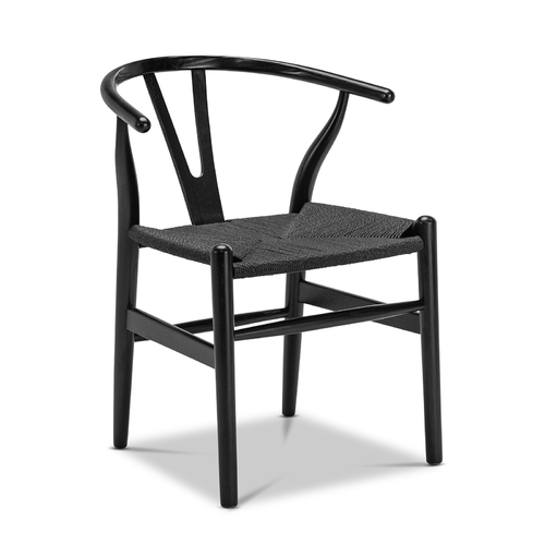 Arche Solid Ashwood Woven Cord Dining Chair, Black (Set of 2)