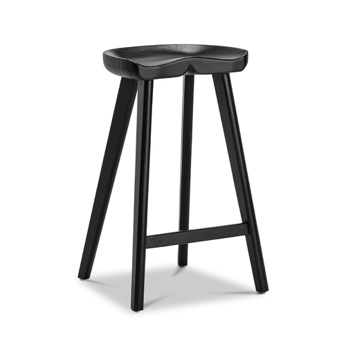 Moku Solid Ashwood Tractor Seat Barstool, Black (Set of 2)