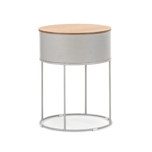 Nyah Round Storage Side Table, Dove Grey & Natural
