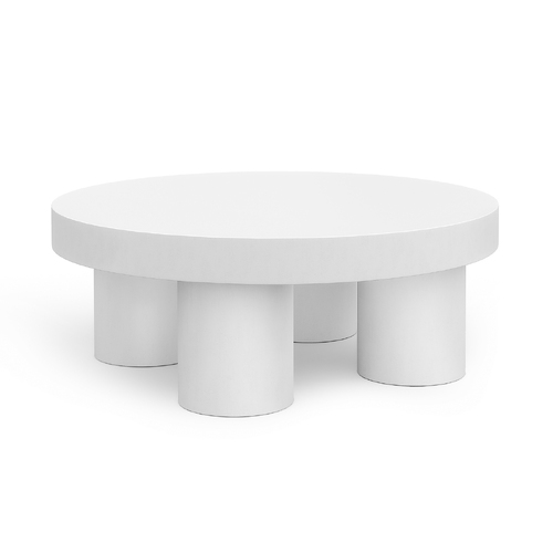 Colum 100cm Round Concrete Coffee Table, White