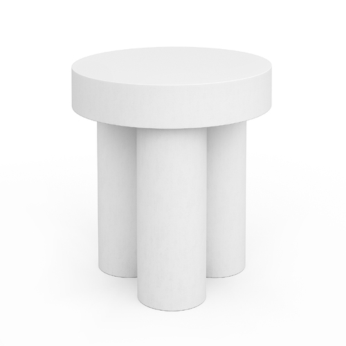 Colum 50cm Round Concrete Side Table, White