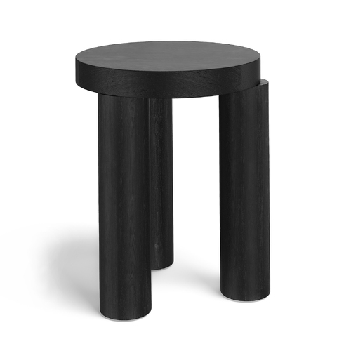Nomad Round Solid Oak Table Stool, Black