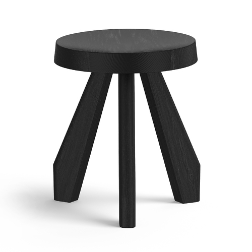 Bel Round Solid Oak Table Stool, Black